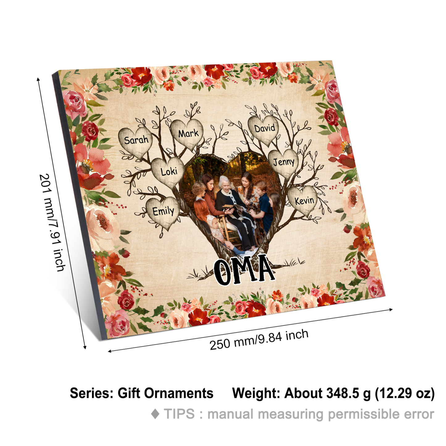 Personalisierter Text & 1 Foto & 7 Namen Holzbild Geschenk für Großeltern Familie