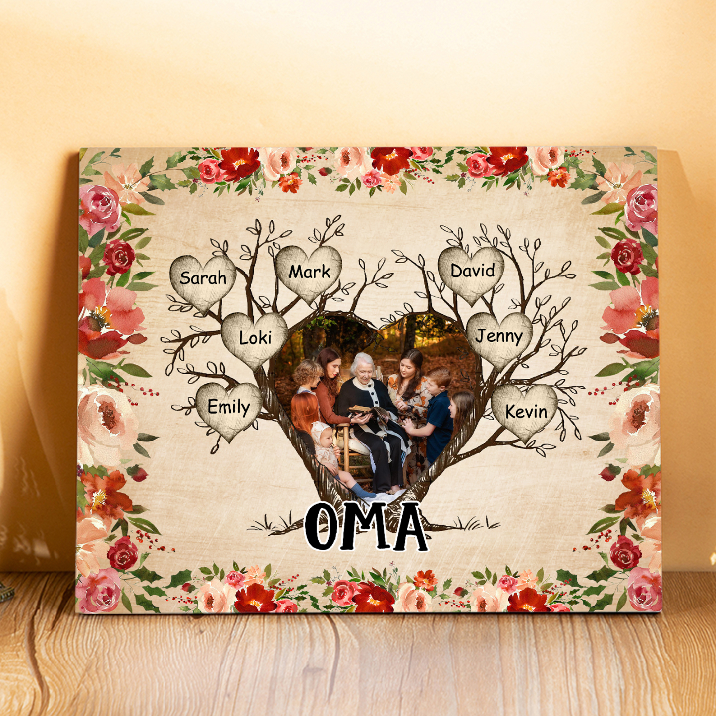 Personalisierter Text & 1 Foto & 7 Namen Holzbild Geschenk für Großeltern Familie
