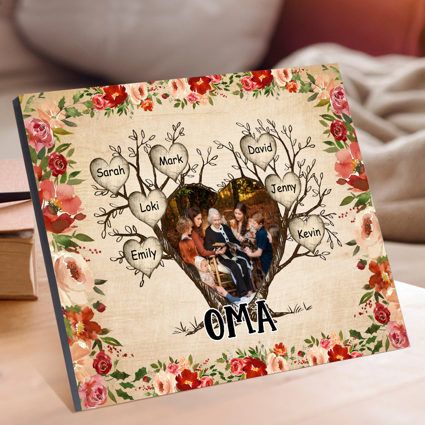 Personalisierter Text & 1 Foto & 7 Namen Holzbild Geschenk für Großeltern Familie
