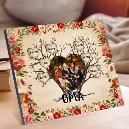 Personalisierter Text & 1 Foto & 7 Namen Holzbild Geschenk für Großeltern Familie