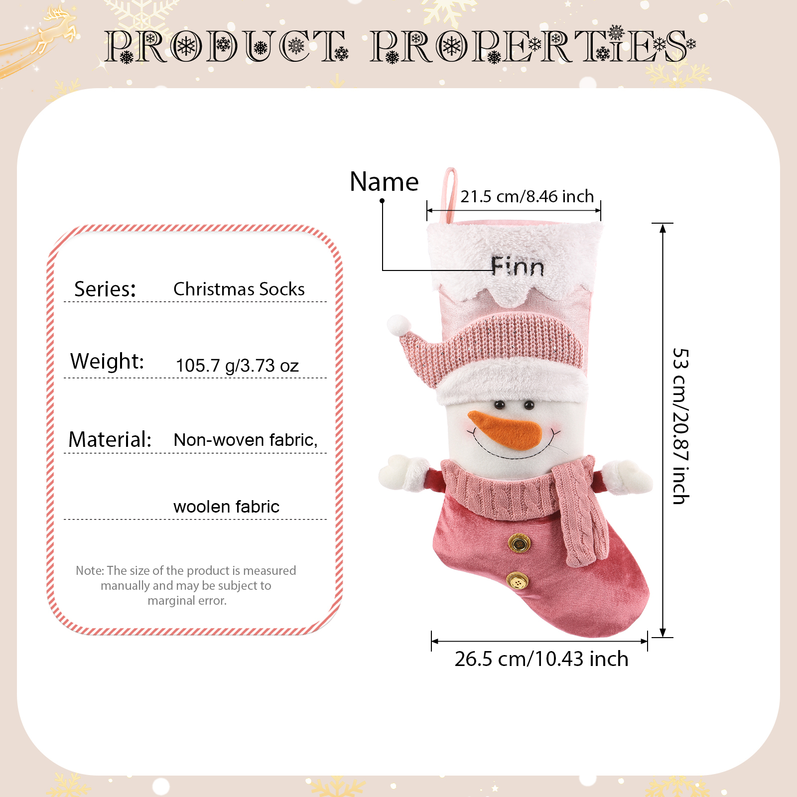 Weihnachtssocke-Personalisierter 1 Name Rosa Polyester Kinder Süßigkeiten Weihnachtsstrumpf