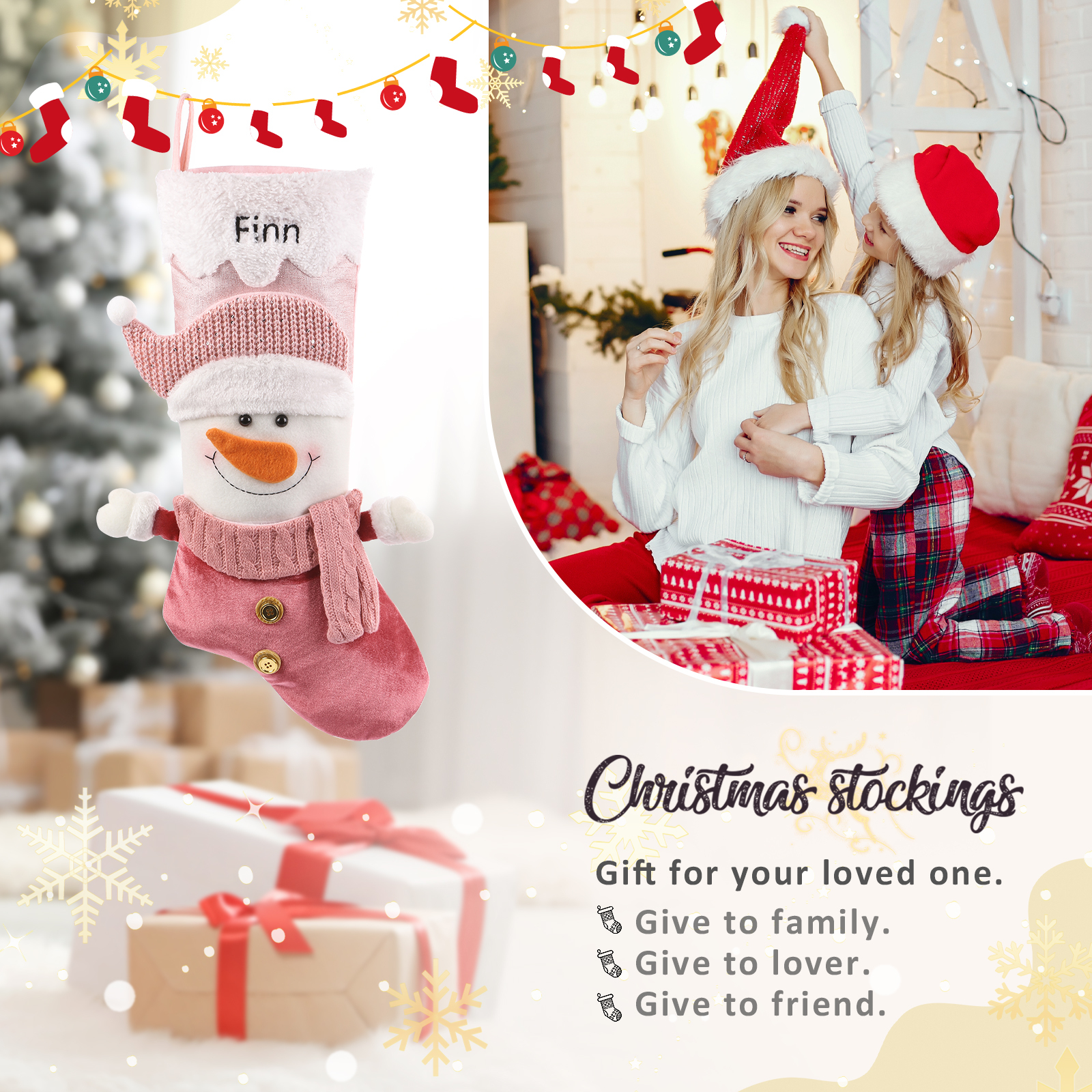 Weihnachtssocke-Personalisierter 1 Name Rosa Polyester Kinder Süßigkeiten Weihnachtsstrumpf