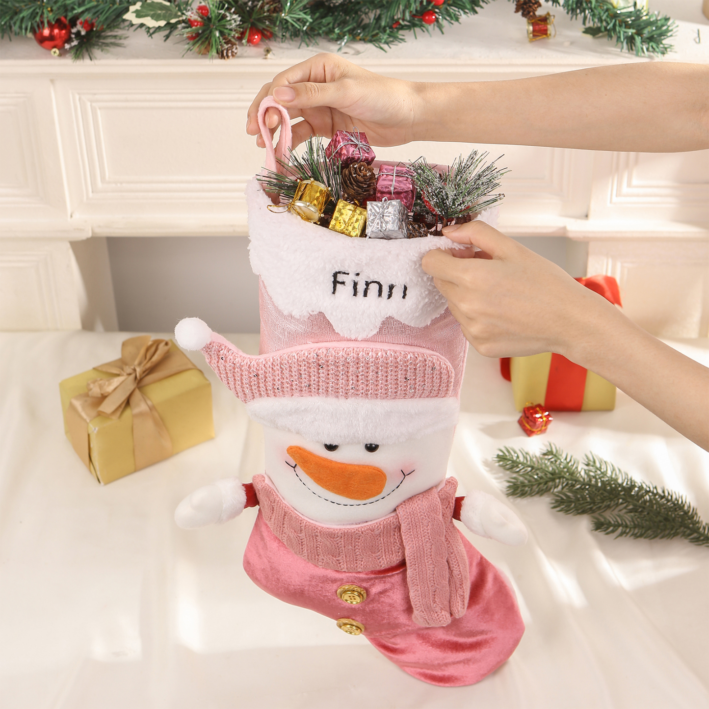 Weihnachtssocke-Personalisierter 1 Name Rosa Polyester Kinder Süßigkeiten Weihnachtsstrumpf