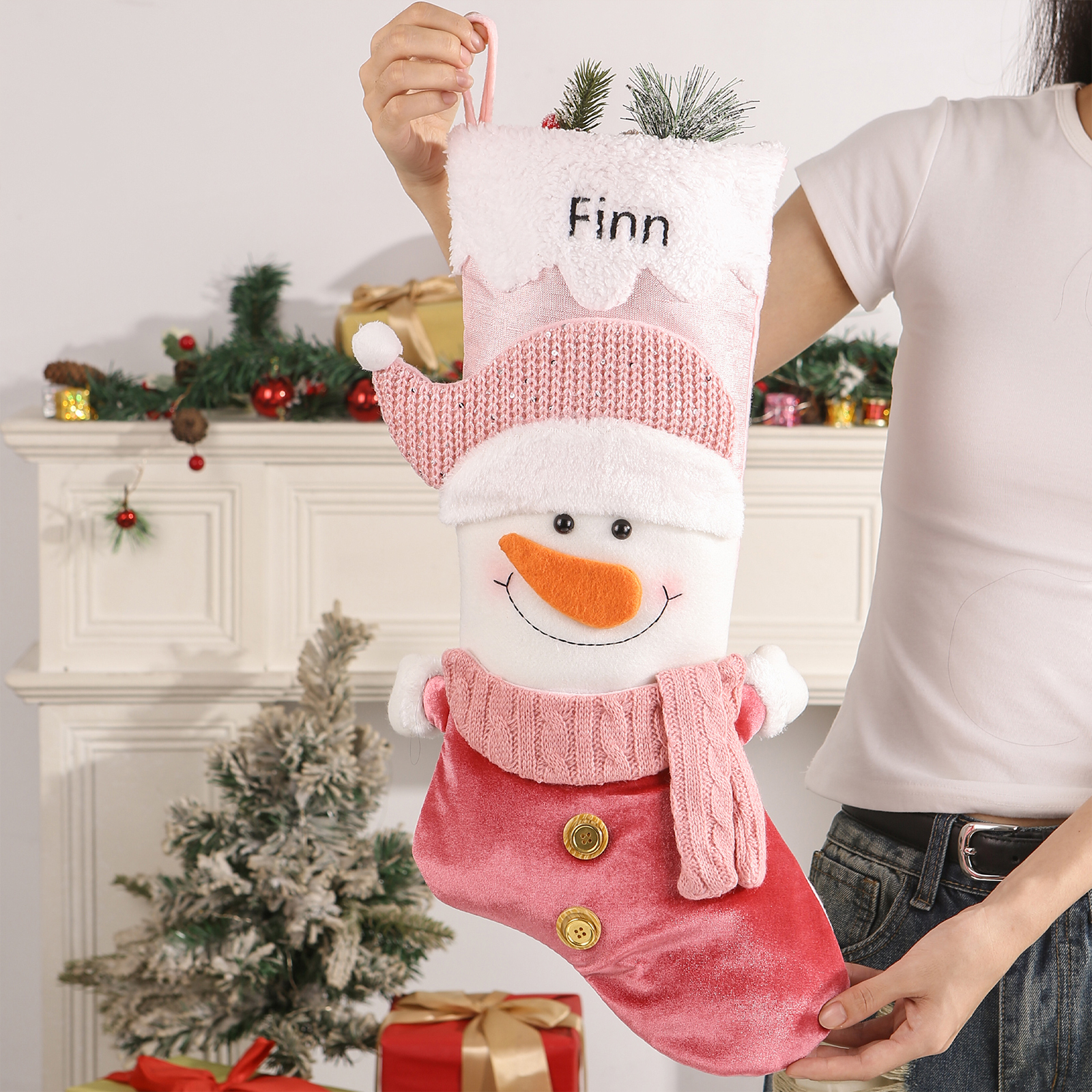 Weihnachtssocke-Personalisierter 1 Name Rosa Polyester Kinder Süßigkeiten Weihnachtsstrumpf