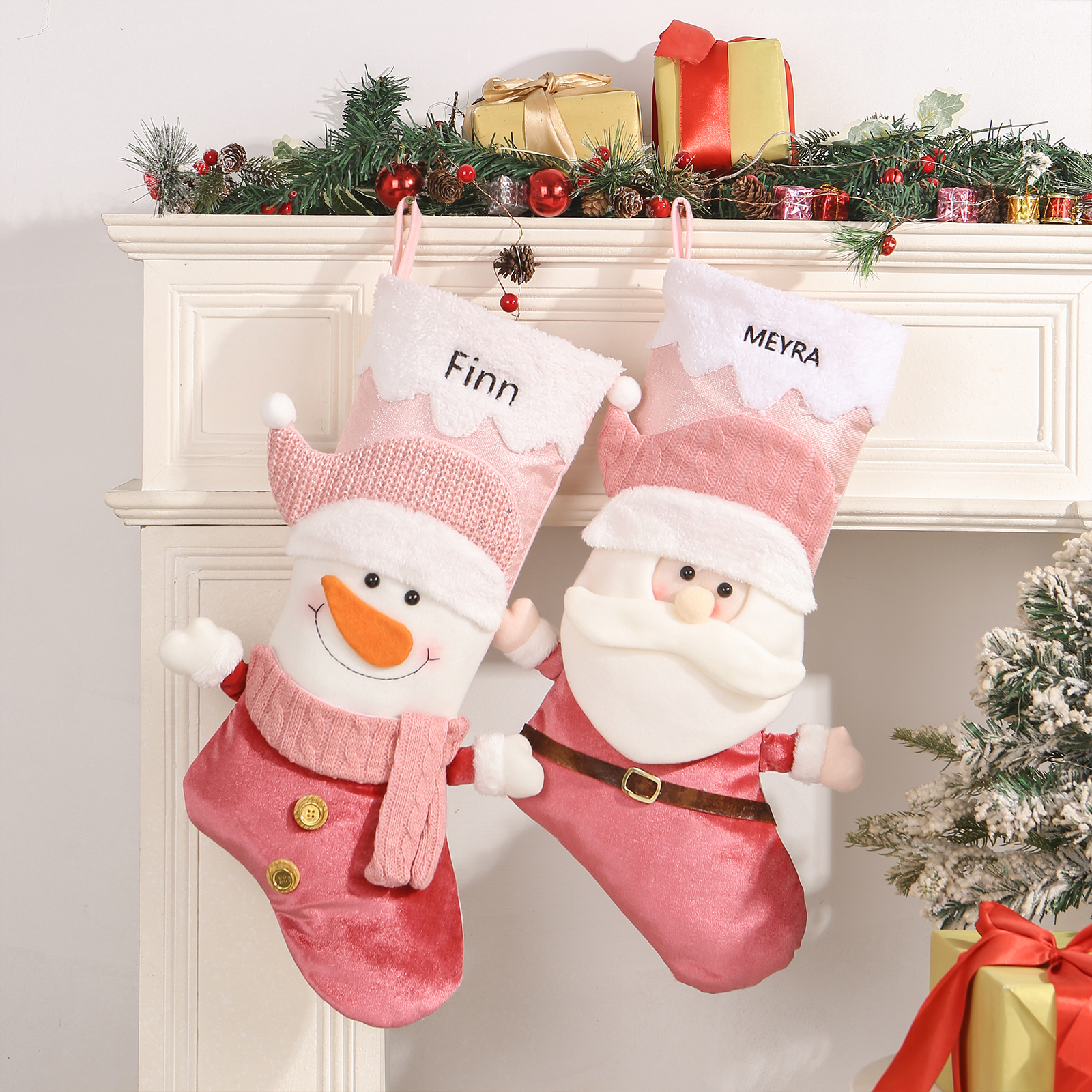 Weihnachtssocke-Personalisierter 1 Name Rosa Polyester Kinder Süßigkeiten Weihnachtsstrumpf