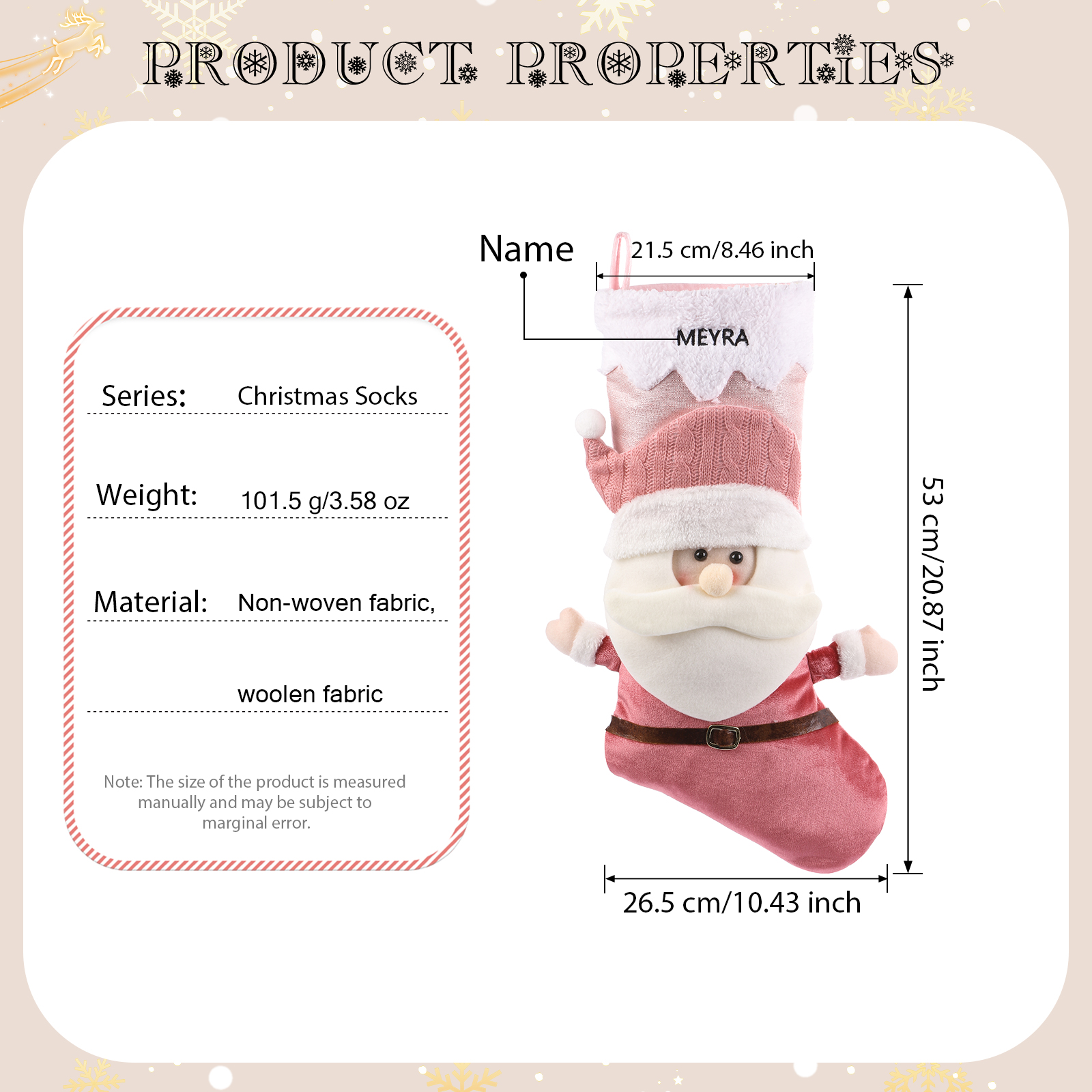 Weihnachtssocke-Personalisierter 1 Name Rosa Polyester Kinder Süßigkeiten Weihnachtsstrumpf