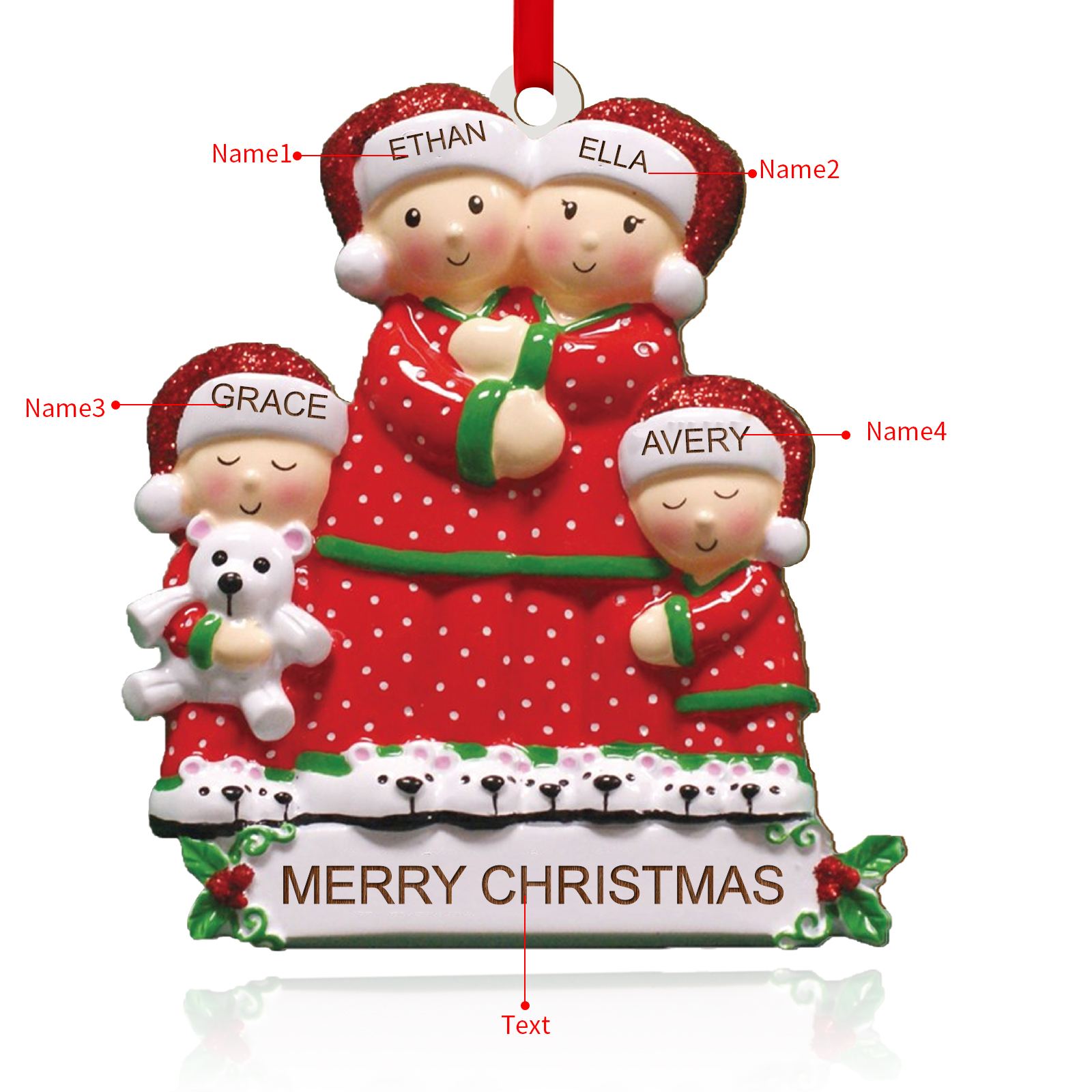 Personalisierte 2-6 Namen Weihnachtsornament Weihnachtsbaum Holz-Anhänger für Familie