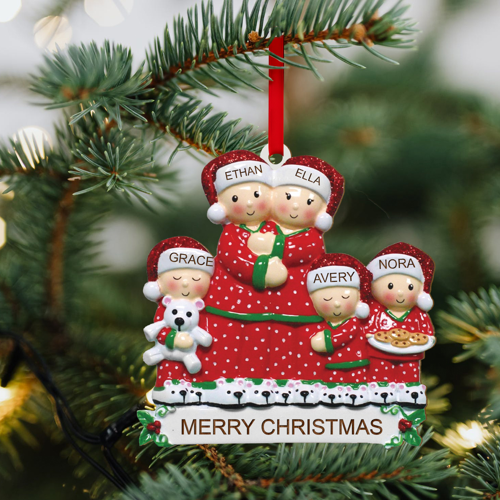 Personalisierte 2-6 Namen Weihnachtsornament Weihnachtsbaum Holz-Anhänger für Familie