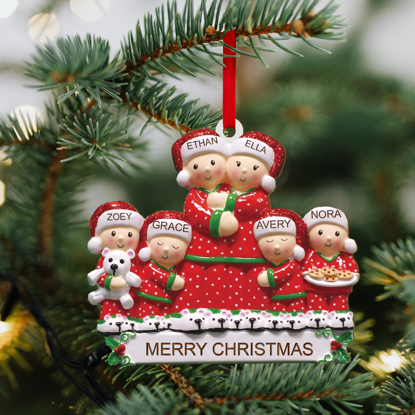 Personalisierte 2-6 Namen Weihnachtsornament Weihnachtsbaum Holz-Anhänger für Familie