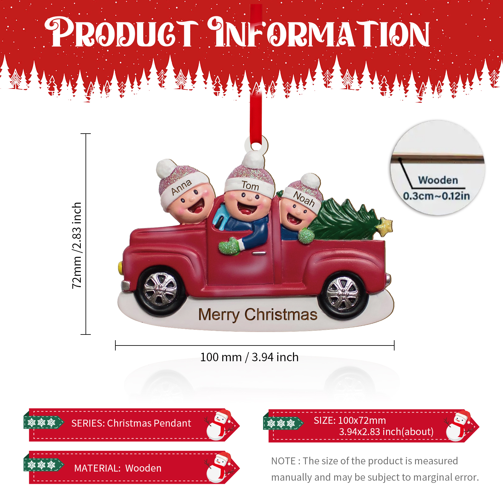 Personalisierte 2-6 Namen & Text Weihnachtsornament Weihnachtsbaum Holz-Anhänger für Familie