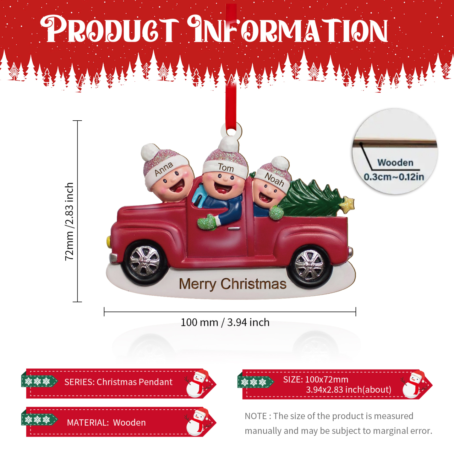 Personalisierte 2-6 Namen & Text Weihnachtsornament Weihnachtsbaum Holz-Anhänger für Familie