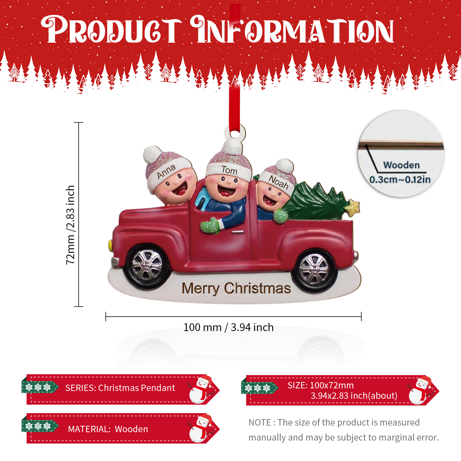 Personalisierte 2-6 Namen & Text Weihnachtsornament Weihnachtsbaum Holz-Anhänger für Familie