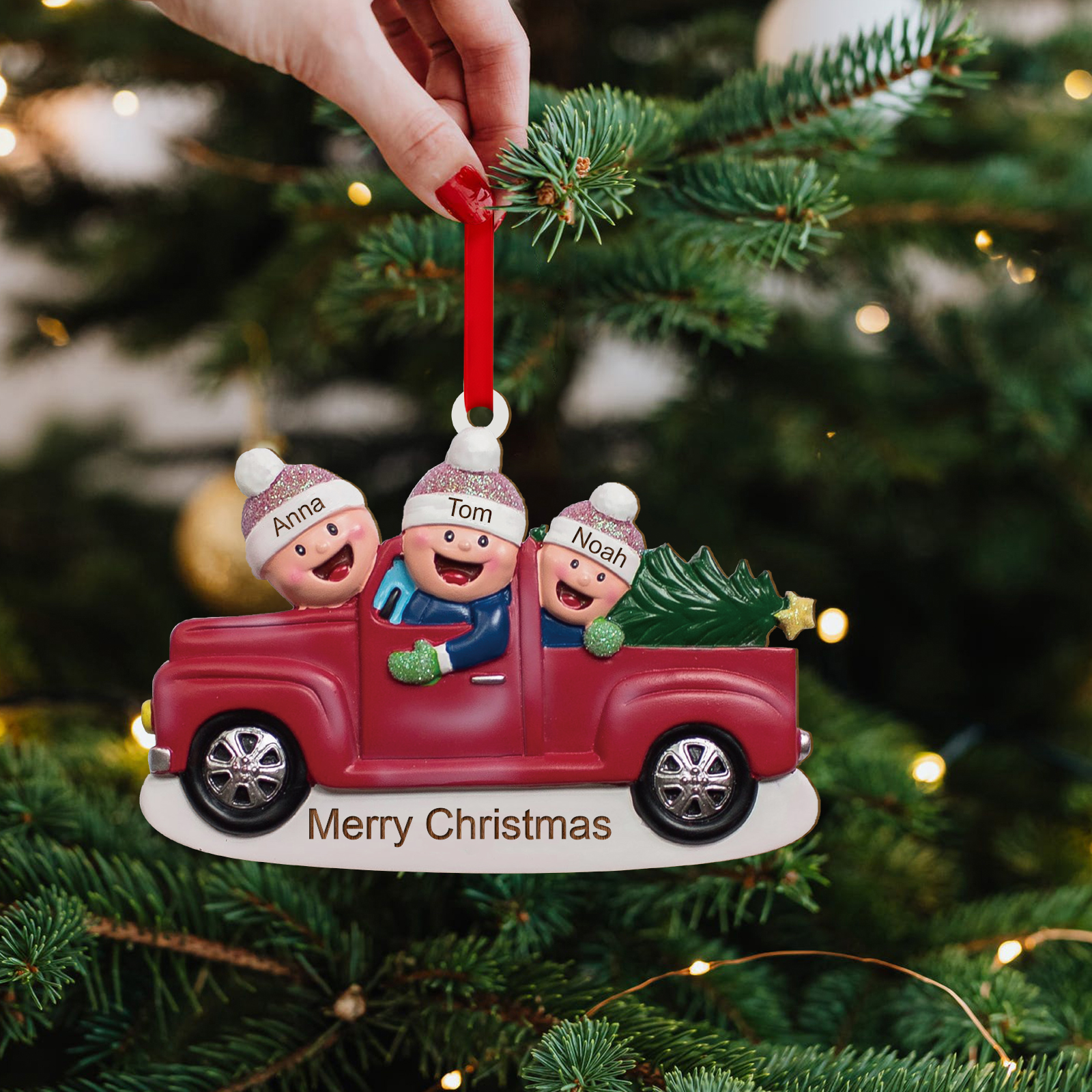 Personalisierte 2-6 Namen & Text Weihnachtsornament Weihnachtsbaum Holz-Anhänger für Familie
