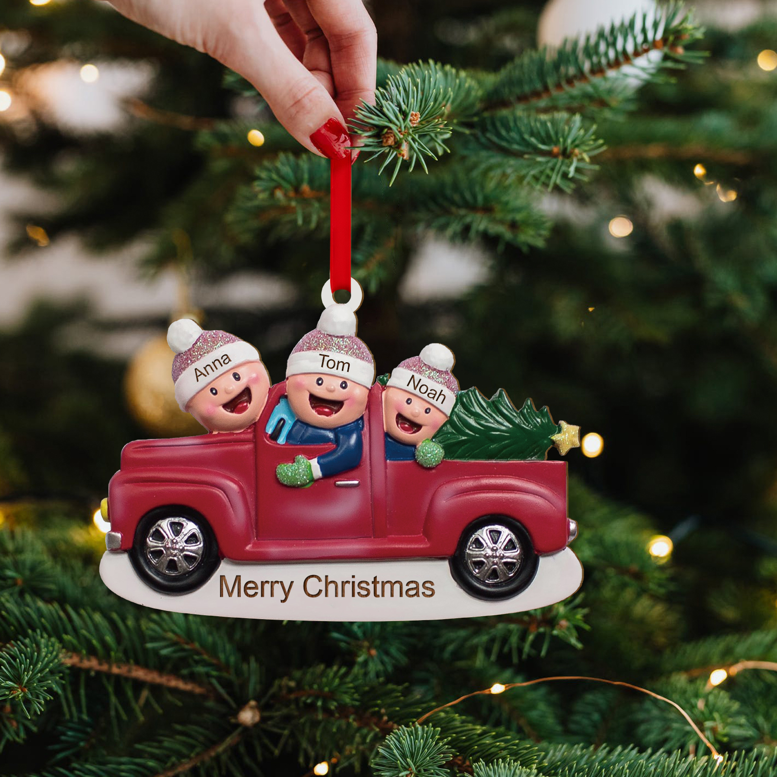 Personalisierte 2-6 Namen & Text Weihnachtsornament Weihnachtsbaum Holz-Anhänger für Familie