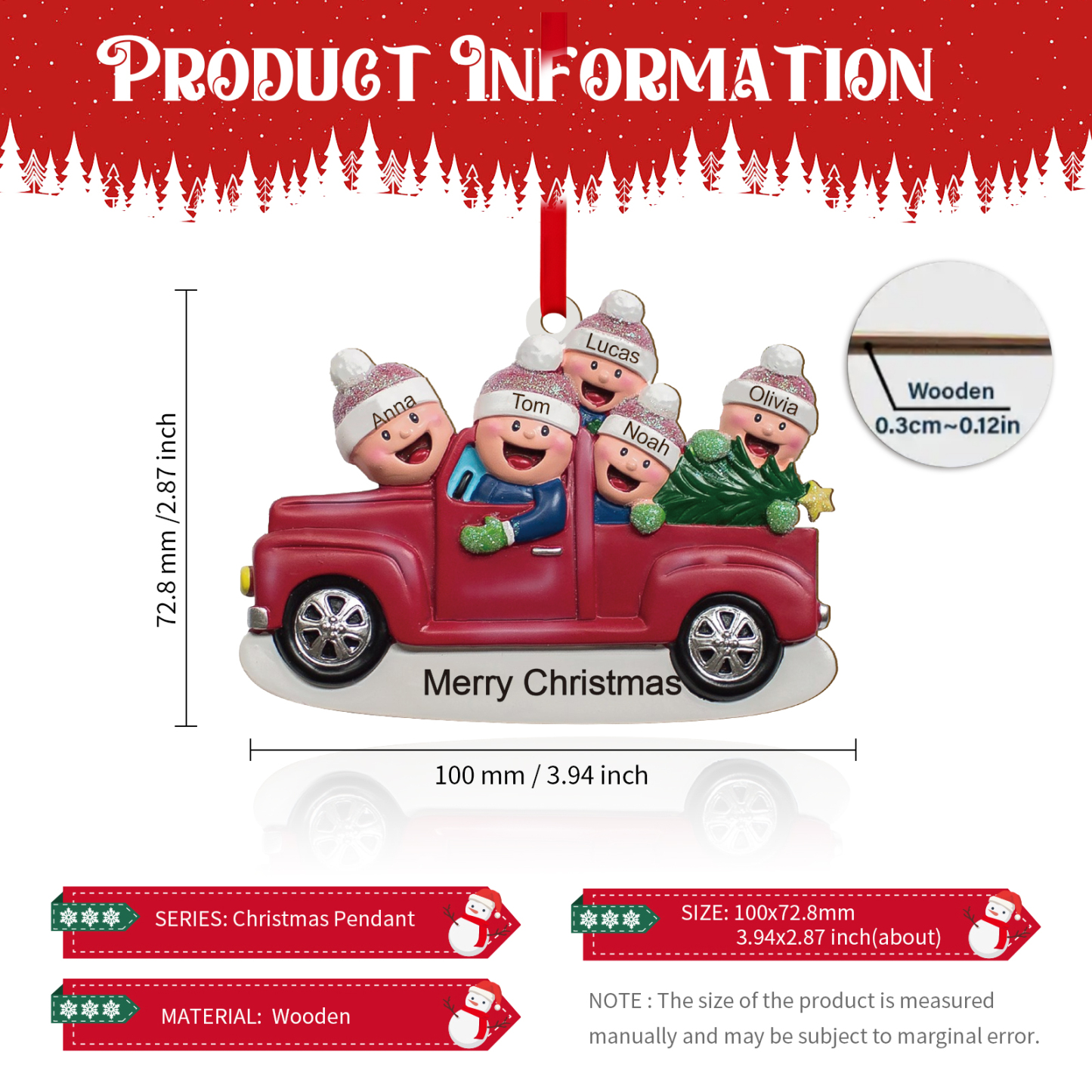 Personalisierte 2-6 Namen & Text Weihnachtsornament Weihnachtsbaum Holz-Anhänger für Familie