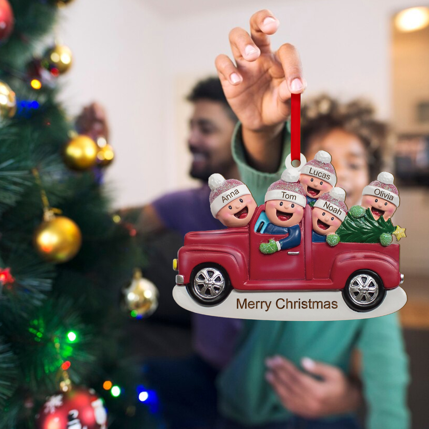 Personalisierte 2-6 Namen & Text Weihnachtsornament Weihnachtsbaum Holz-Anhänger für Familie