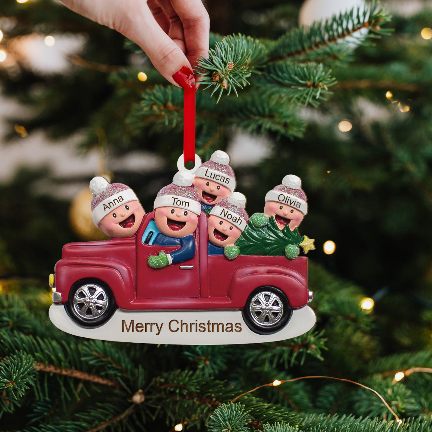 Personalisierte 2-6 Namen & Text Weihnachtsornament Weihnachtsbaum Holz-Anhänger für Familie