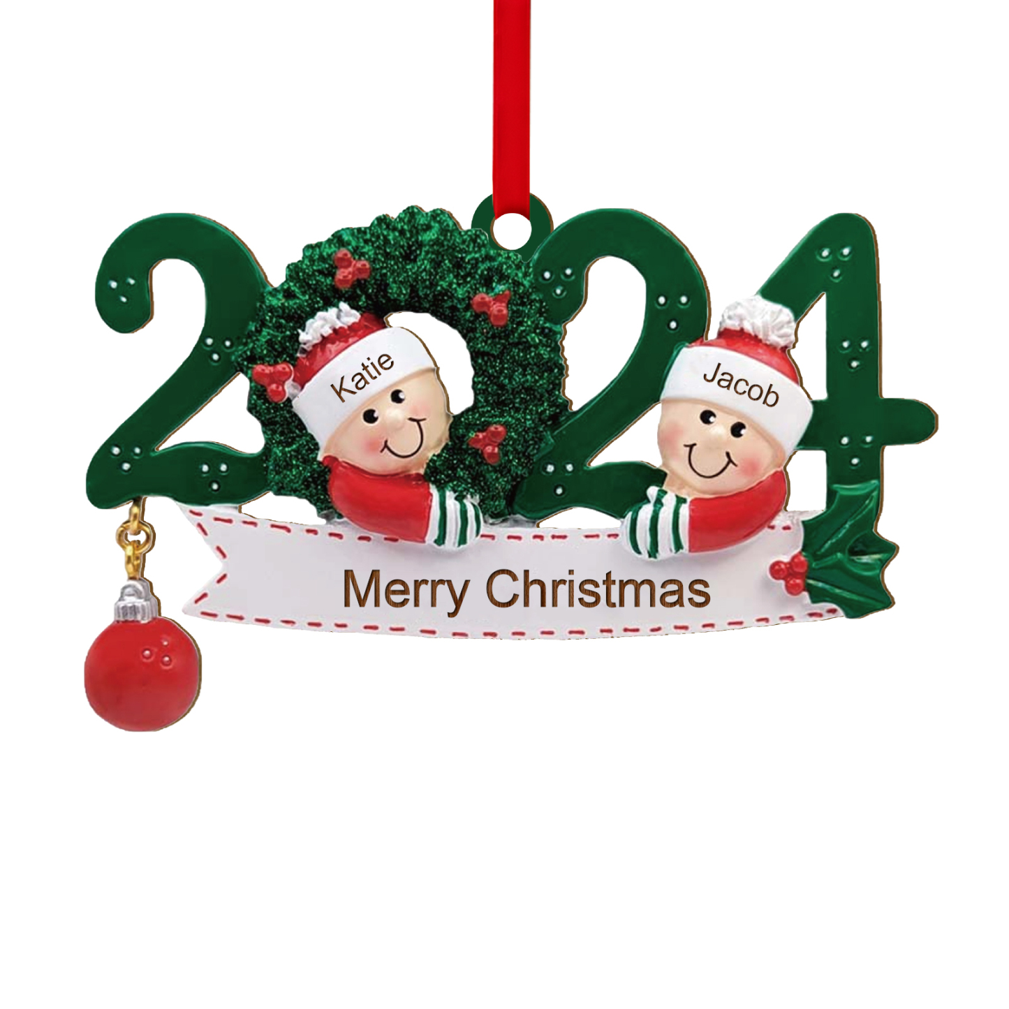 Personalisierter 2-6 Namen & Text Weihnachtsornament 2024 – Familien-Holzanhänger