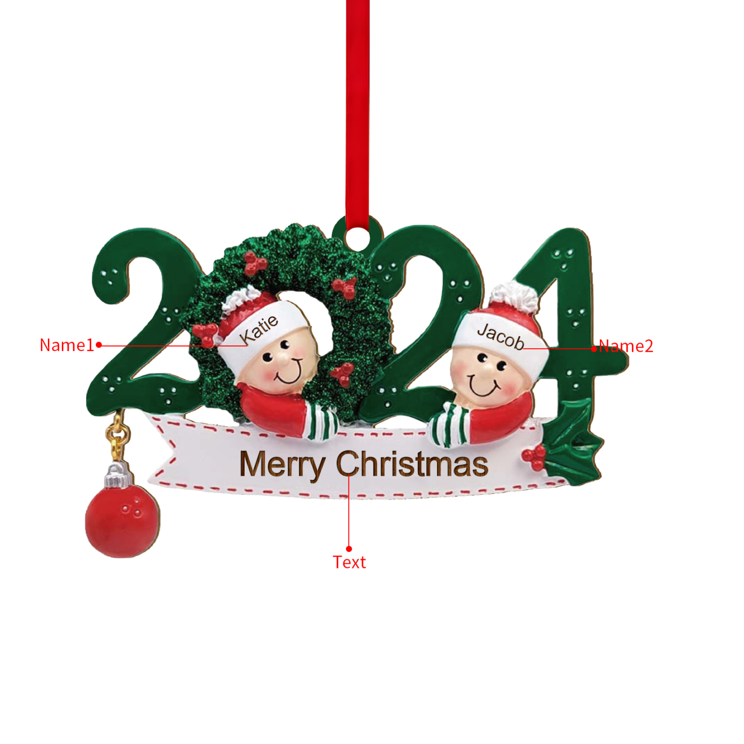 Personalisierter 2-6 Namen & Text Weihnachtsornament 2024 – Familien-Holzanhänger