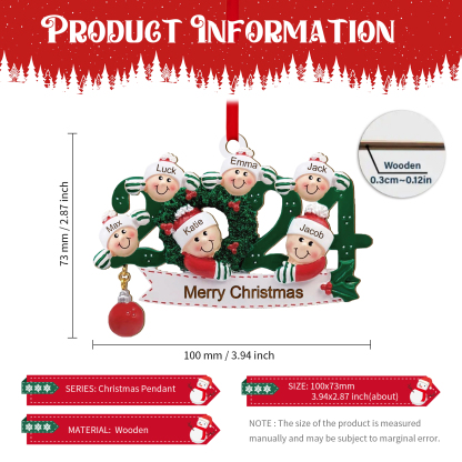 Personalisierter 2-6 Namen & Text Weihnachtsornament 2024 – Familien-Holzanhänger