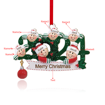 Personalisierter 2-6 Namen & Text Weihnachtsornament 2024 – Familien-Holzanhänger