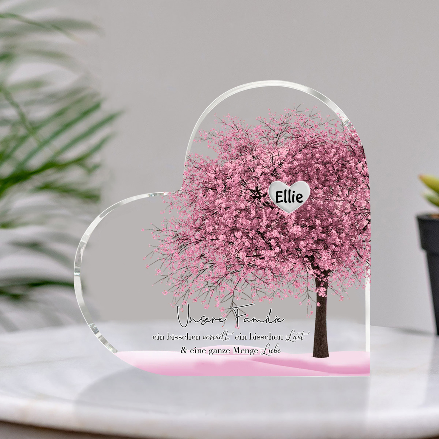 Personalisierter 1 Name & Text Herz Acryl-Deko Familienbaum– Schreibtischdekoration für die Familie