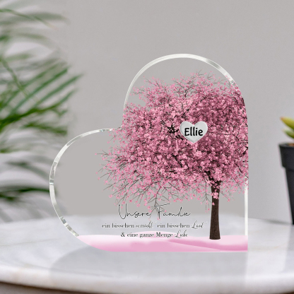 Personalisierter 1 Name & Text  Herz Acryl-Deko Familienbaum– Schreibtischdekoration für die Familie