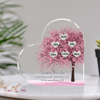 Personalisierte 6 Namen & Text Herz Acryl-Deko Familienbaum– Schreibtischdekoration für die Familie