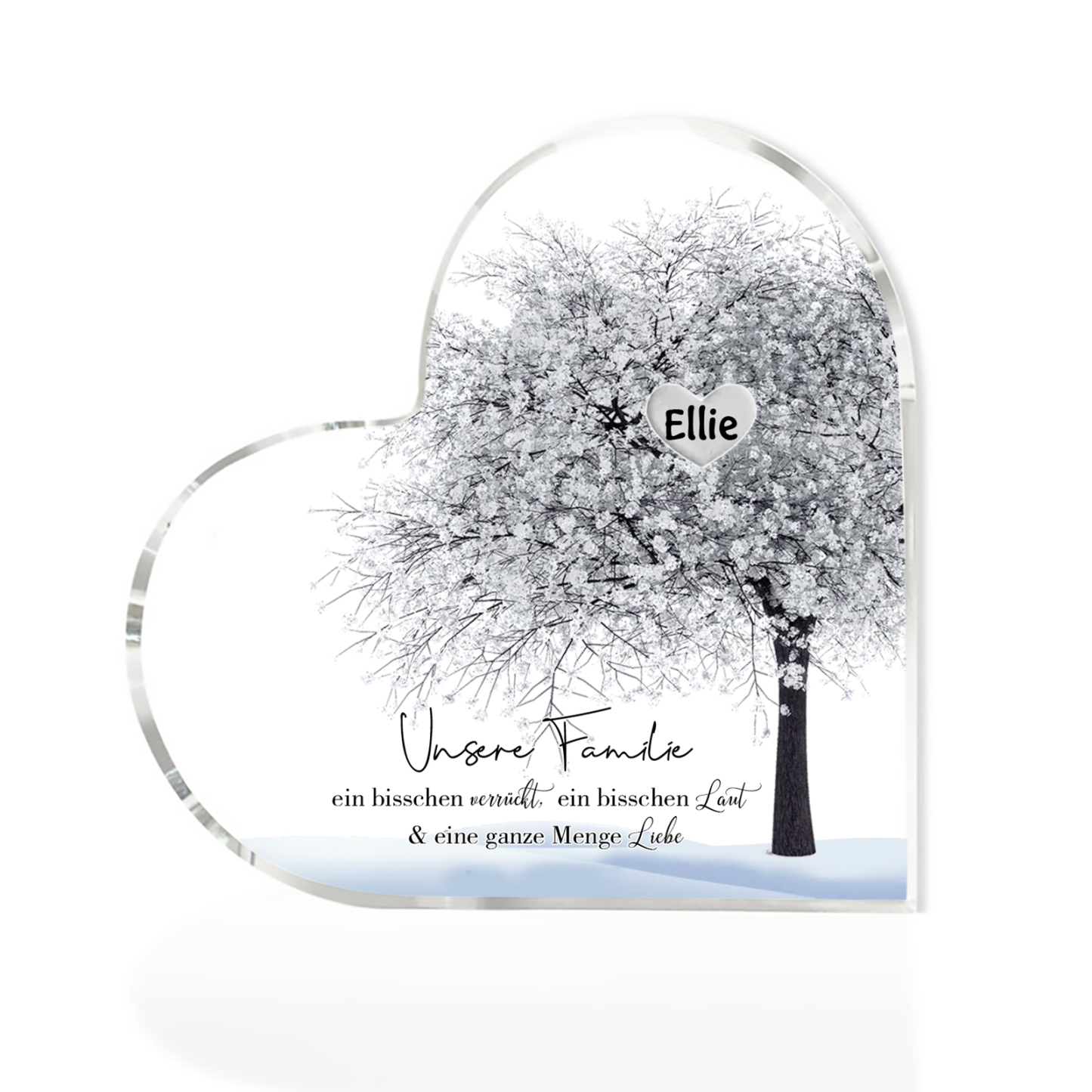 Personalisierter 1 Name & Text Herz Acryl-Deko Familienbaum– Schreibtischdekoration für die Familie