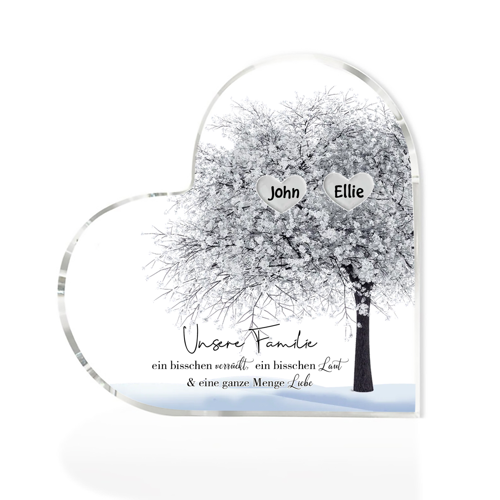 Personalisierte 2 Namen & Text Herz Acryl-Deko Familienbaum– Schreibtischdekoration für die Familie