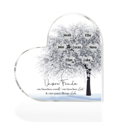 Personalisierte 7 Namen & Text Herz Acryl-Deko Familienbaum– Schreibtischdekoration für die Familie