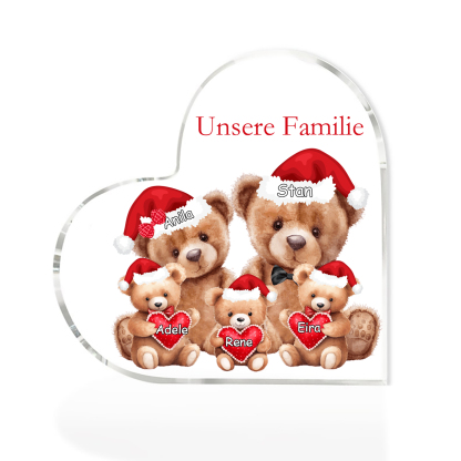 Personalisierte 5 Namen & Text Herz Acryl-Deko – Teddybären Familie – Geschenk für Opa Oma Großeltern