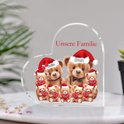 Personalisierte 9 Namen & Text Herz Acryl-Deko – Teddybären Familie – Geschenk für Opa Oma Großeltern