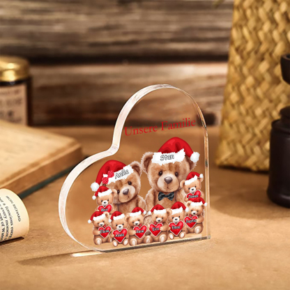 Personalisierte 10 Namen & Text Herz Acryl-Deko – Teddybären Familie – Geschenk für Opa Oma Großeltern
