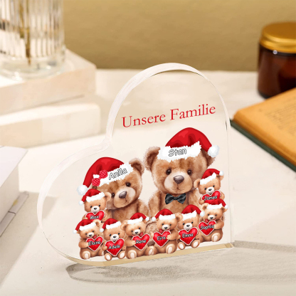 Personalisierte 10 Namen & Text Herz Acryl-Deko – Teddybären Familie – Geschenk für Opa Oma Großeltern