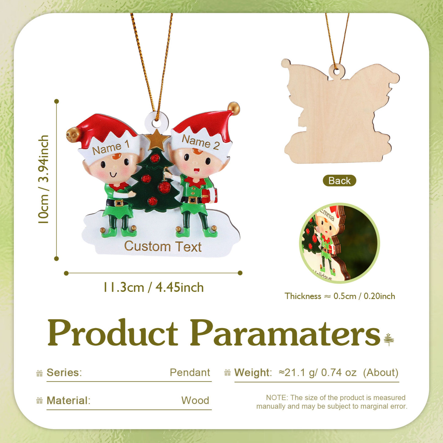 Holz Weihnachtsornament-Personalisierte 2-6 Namen & Text Elfen & Weihnachtsbaum Weihnachtsanhänger