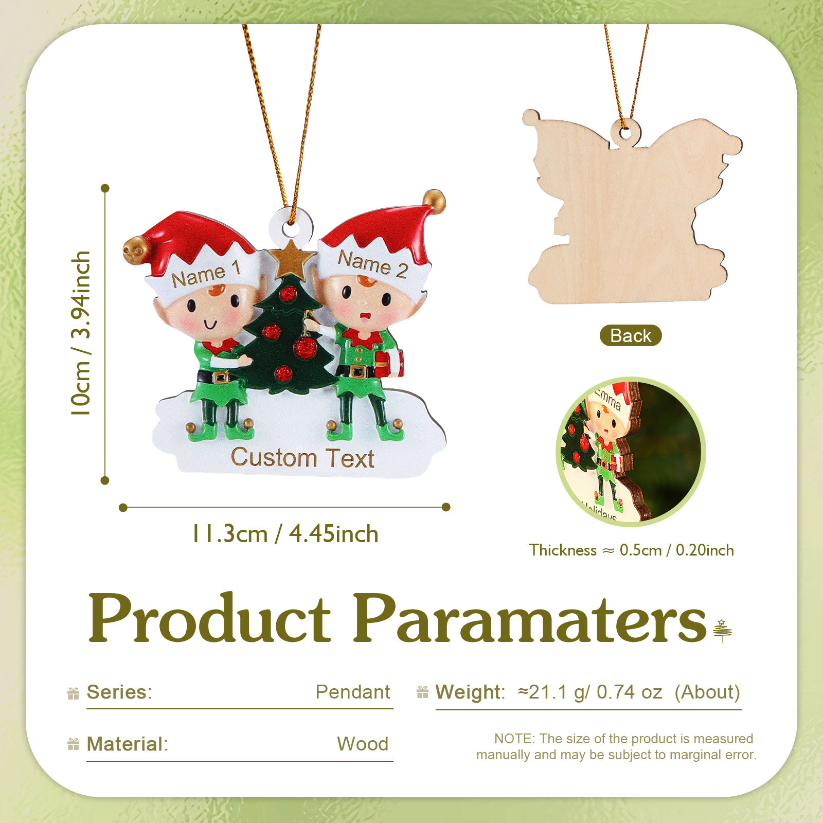 Holz Weihnachtsornament-Personalisierte 2-6 Namen & Text Elfen & Weihnachtsbaum Weihnachtsanhänger