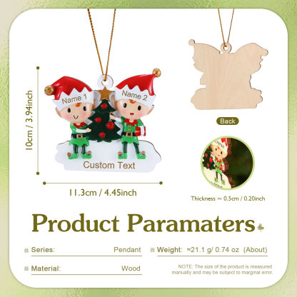 Holz Weihnachtsornament-Personalisierte 2-6 Namen & Text Elfen & Weihnachtsbaum Weihnachtsanhänger