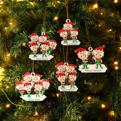 Holz Weihnachtsornament-Personalisierte 2-6 Namen & Text Elfen & Weihnachtsbaum Weihnachtsanhänger
