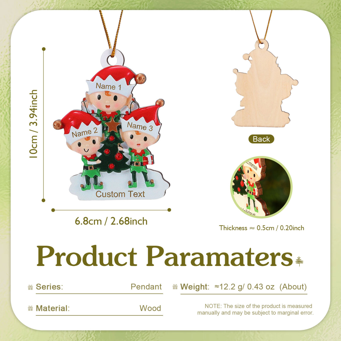 Holz Weihnachtsornament-Personalisierte 2-6 Namen & Text Elfen & Weihnachtsbaum Weihnachtsanhänger