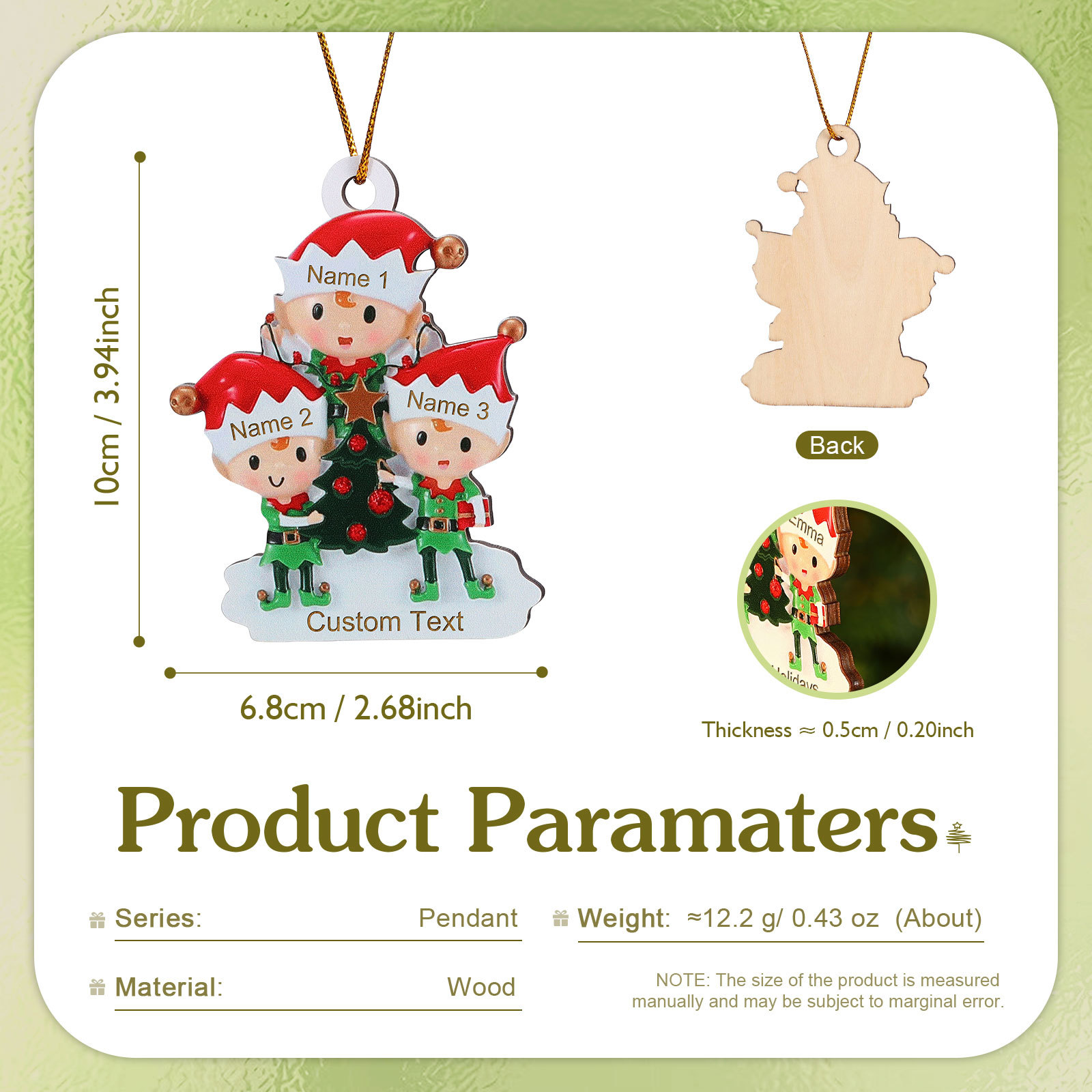 Holz Weihnachtsornament-Personalisierte 2-6 Namen & Text Elfen & Weihnachtsbaum Weihnachtsanhänger