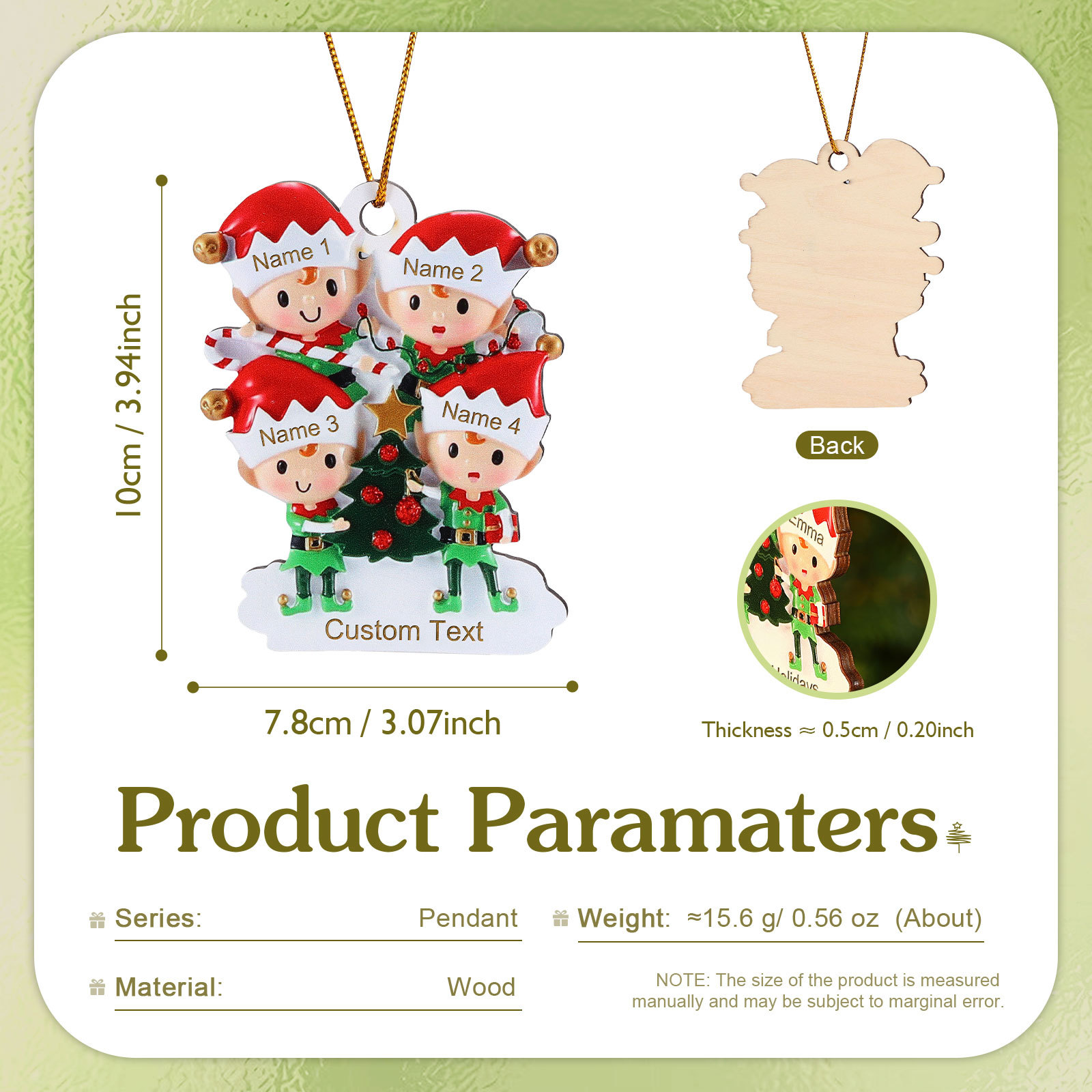 Holz Weihnachtsornament-Personalisierte 2-6 Namen & Text Elfen & Weihnachtsbaum Weihnachtsanhänger
