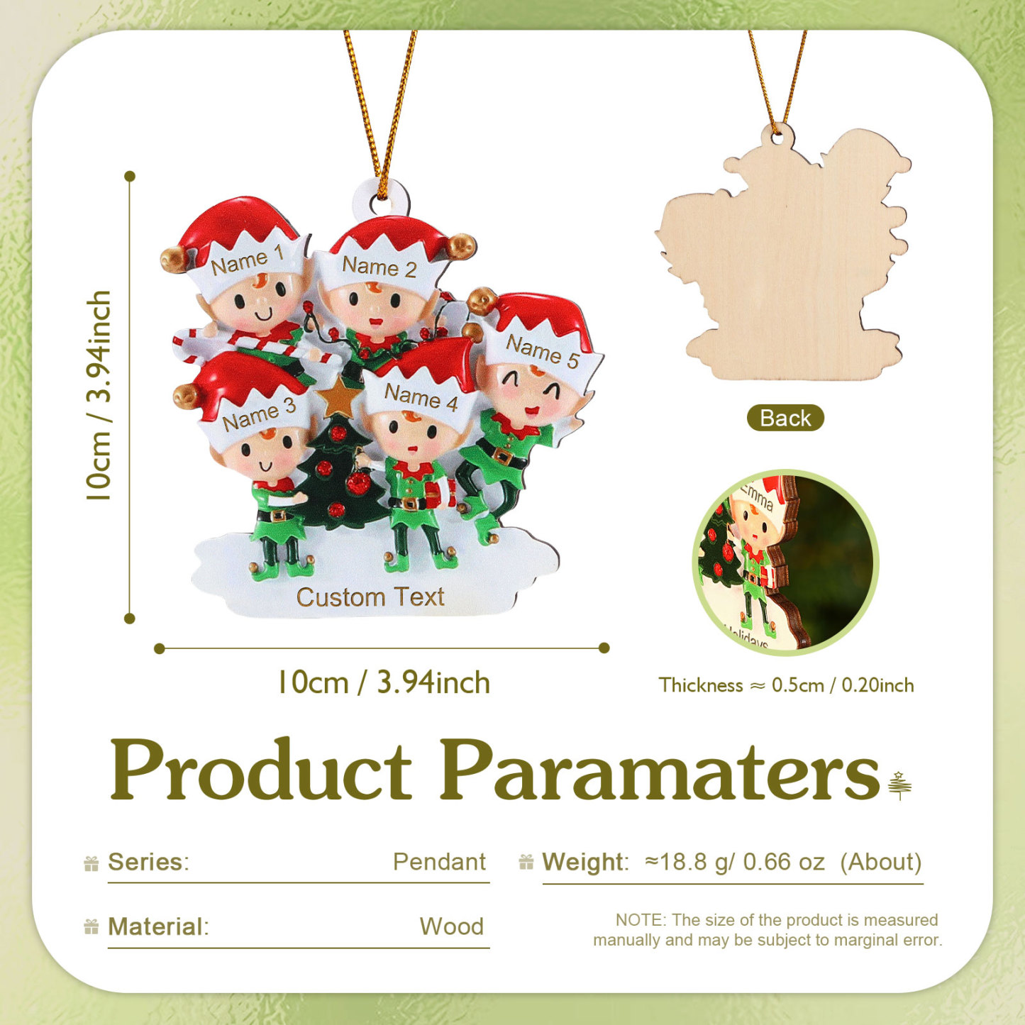 Holz Weihnachtsornament-Personalisierte 2-6 Namen & Text Elfen & Weihnachtsbaum Weihnachtsanhänger