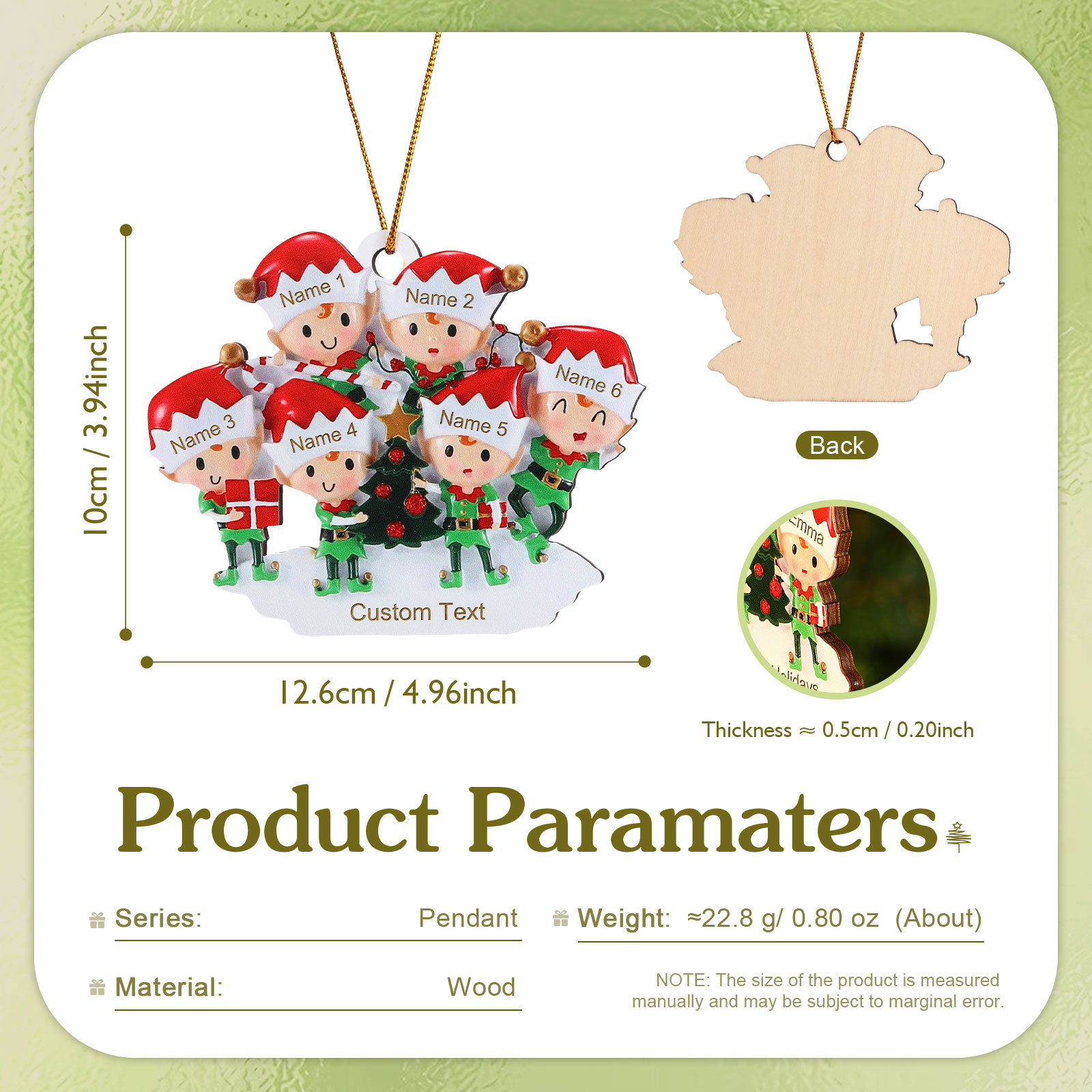 Holz Weihnachtsornament-Personalisierte 2-6 Namen & Text Elfen & Weihnachtsbaum Weihnachtsanhänger