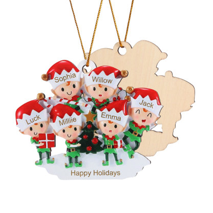 Holz Weihnachtsornament-Personalisierte 2-6 Namen & Text Elfen & Weihnachtsbaum Weihnachtsanhänger