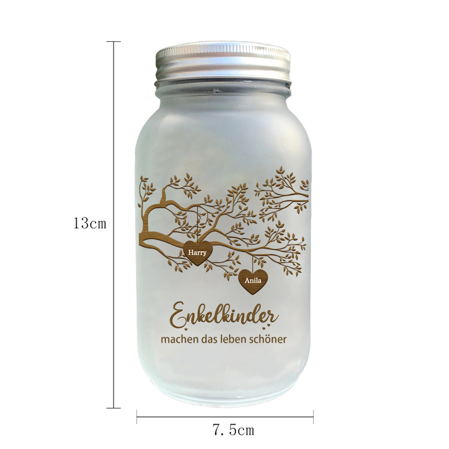 Personalisierte 2 Namen & 2 Texte Glasflasche-Enkelkinder machen das Leben schöner-Weihnachten Licht mit Lebensbaum für Großeltern Familie