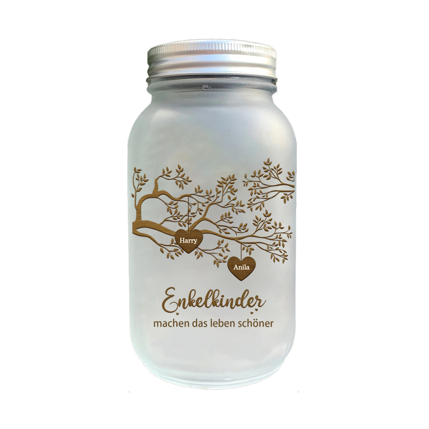 Personalisierte 2 Namen & 2 Texte Glasflasche-Enkelkinder machen das Leben schöner-Weihnachten Licht mit Lebensbaum für Großeltern Familie