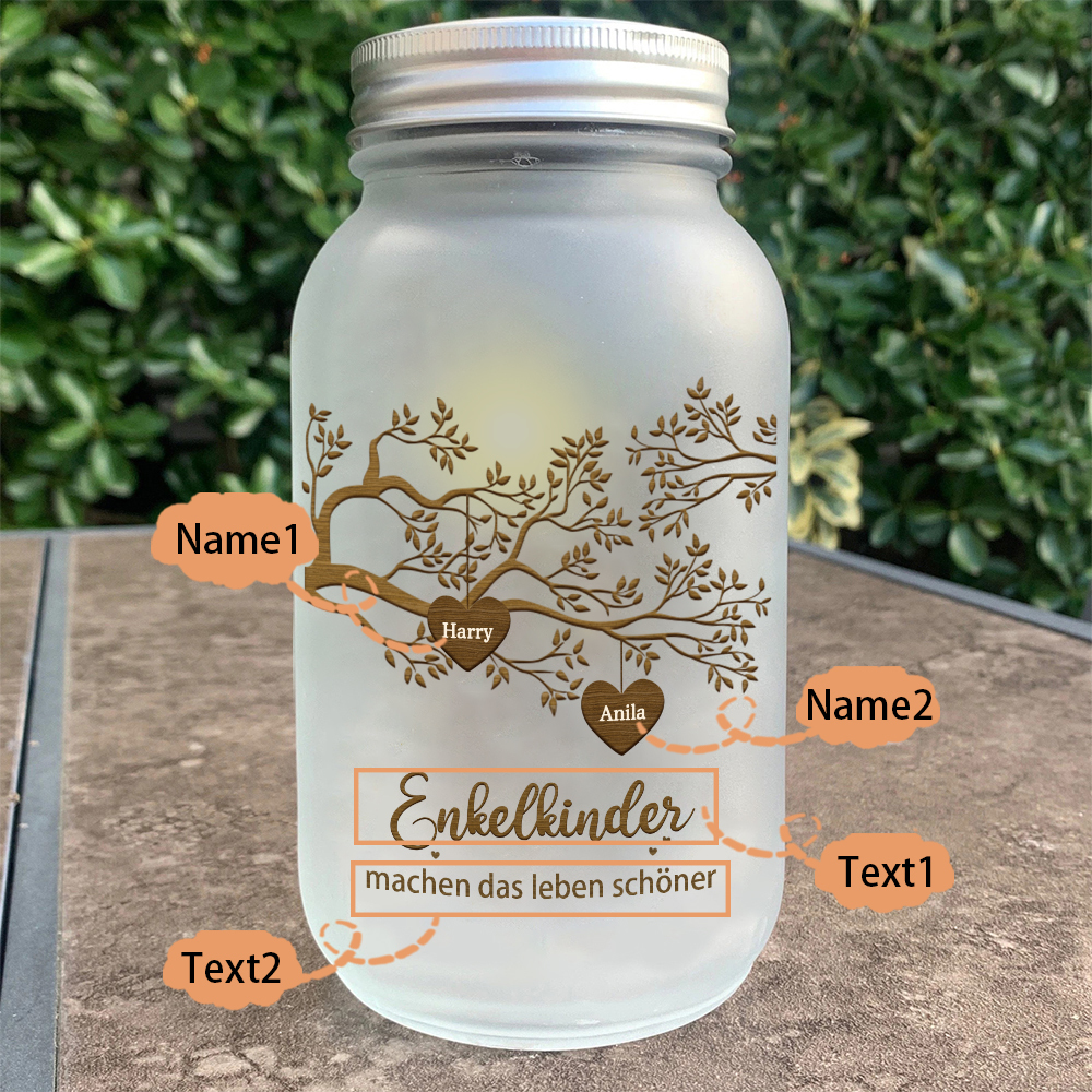 Personalisierte 2 Namen & 2 Texte Glasflasche-Enkelkinder machen das Leben schöner-Weihnachten Licht mit Lebensbaum für Großeltern Familie