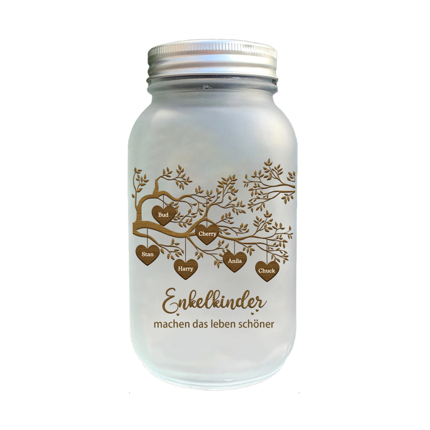 Personalisierte 6 Namen & 2 Texte Glasflasche-Enkelkinder machen das Leben schöner-Weihnachten Licht mit Lebensbaum für Großeltern Familie