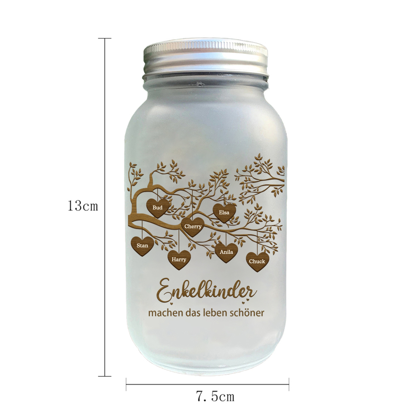 Personalisierte 7 Namen & 2 Texte Glasflasche-Enkelkinder machen das Leben schöner-Weihnachten Licht mit Lebensbaum für Großeltern Familie